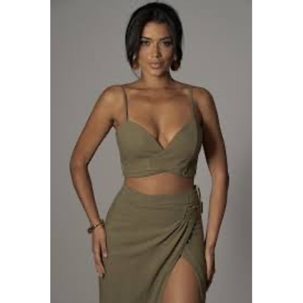 Olive Green Wrap Skirt With Matching Crop Top